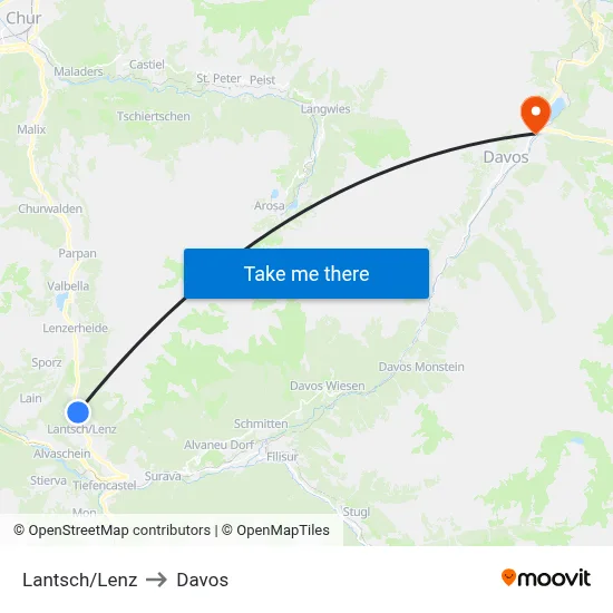 Lantsch/Lenz to Davos map