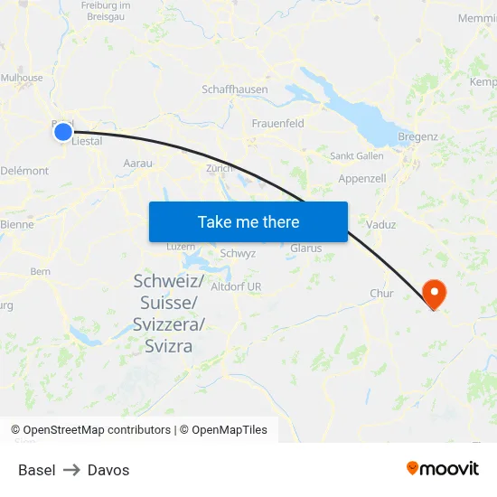 Basel to Davos map
