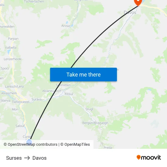 Surses to Davos map