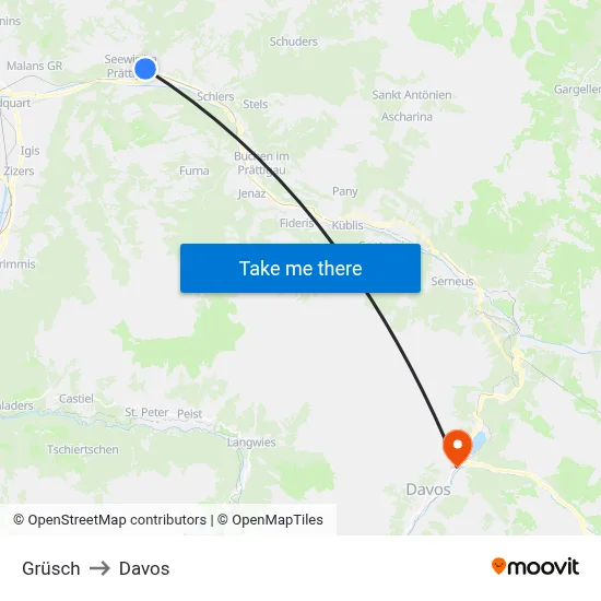 Grüsch to Davos map