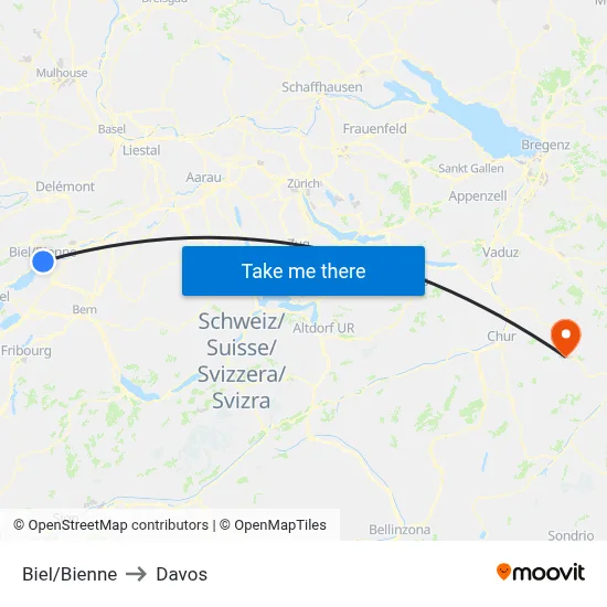 Biel/Bienne to Davos map