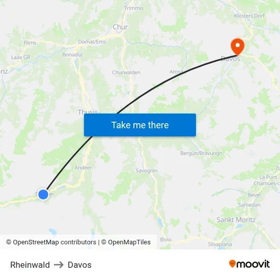 Rheinwald to Davos map