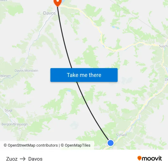 Zuoz to Davos map