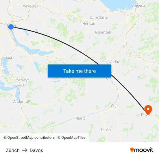 Zürich to Davos map