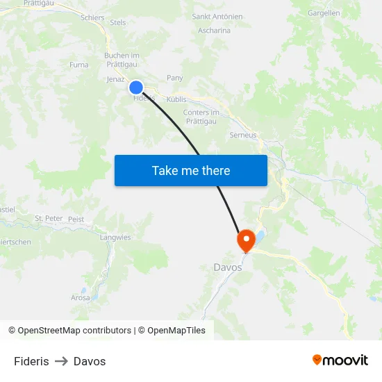 Fideris to Davos map