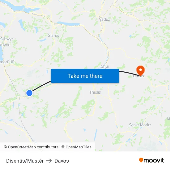 Disentis/Mustér to Davos map