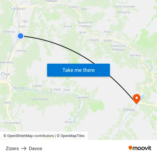 Zizers to Davos map