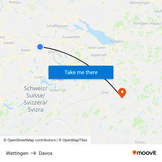 Wettingen to Davos map