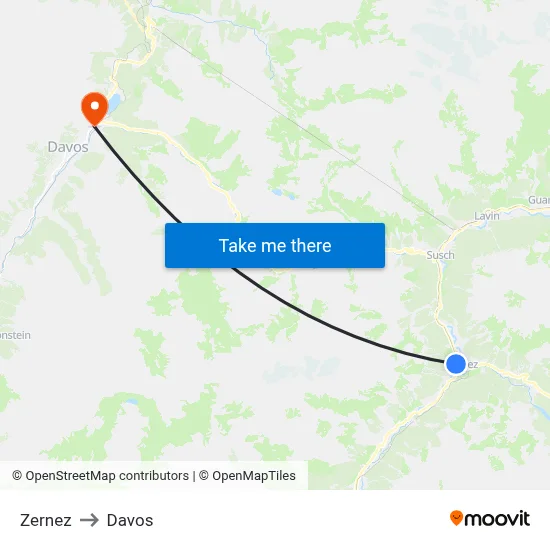 Zernez to Davos map