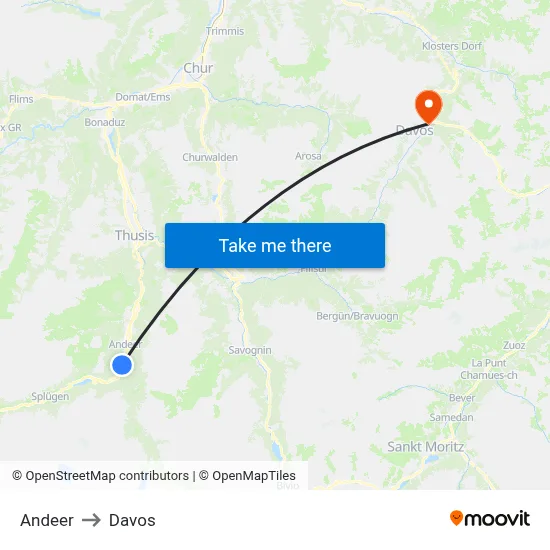 Andeer to Davos map