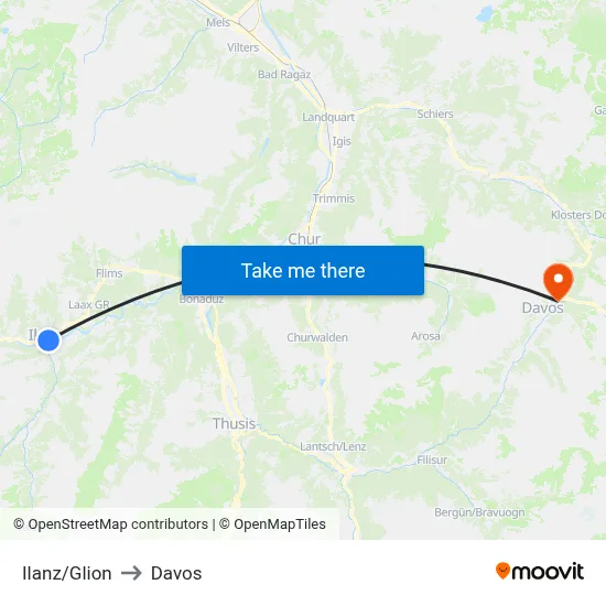 Ilanz/Glion to Davos map