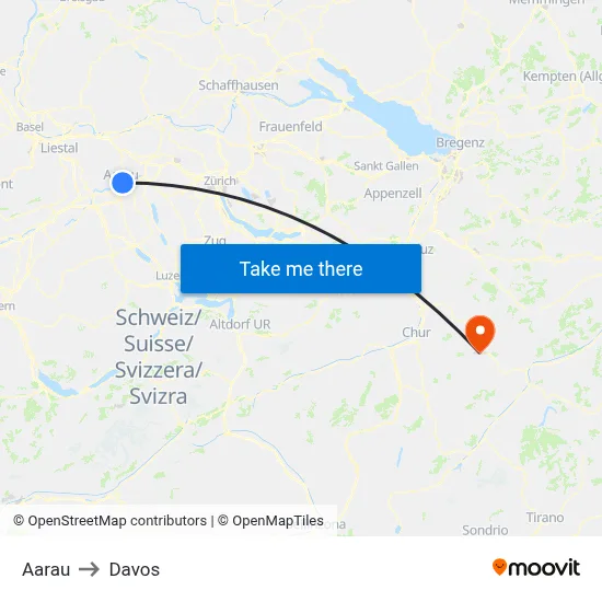 Aarau to Davos map