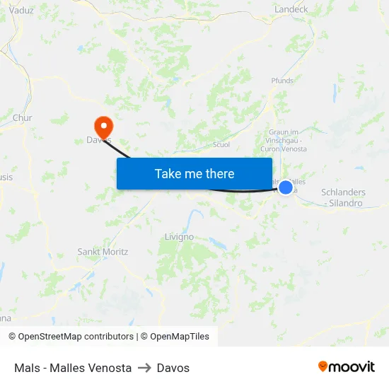 Mals - Malles Venosta to Davos map