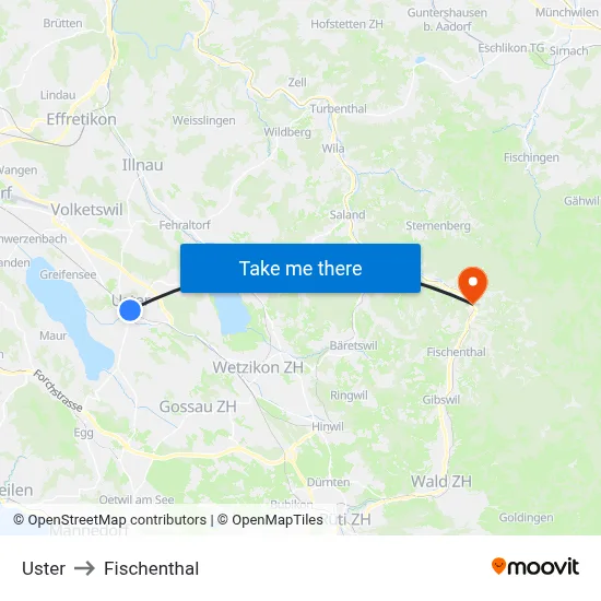 Uster to Fischenthal map