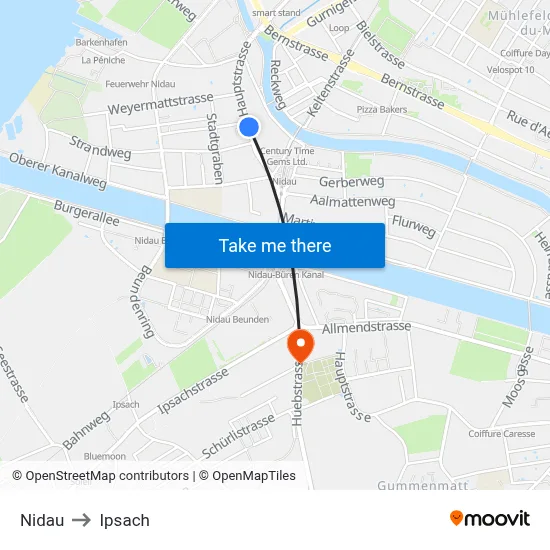 Nidau to Ipsach map