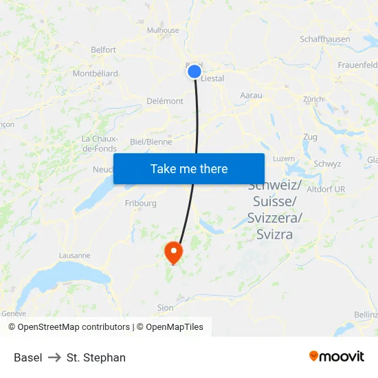 Basel to St. Stephan map