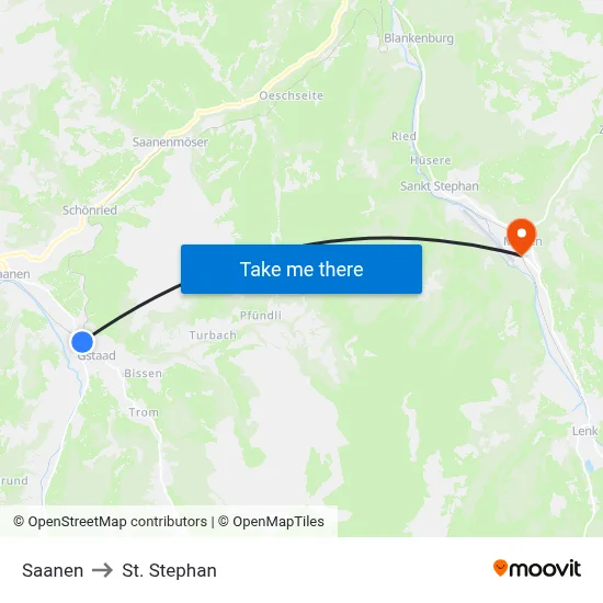 Saanen to St. Stephan map