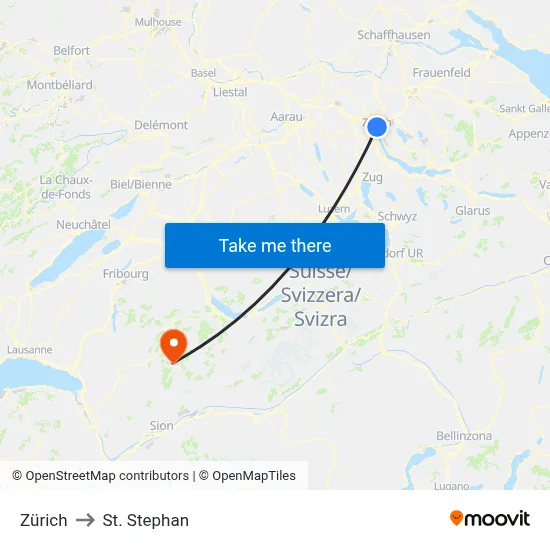 Zürich to St. Stephan map