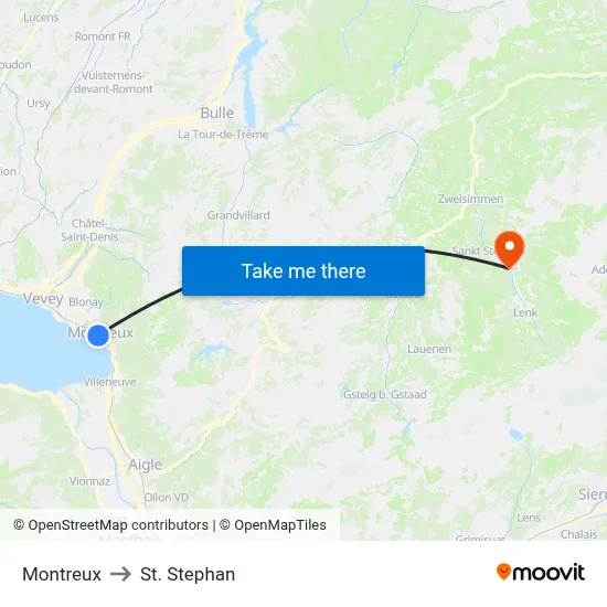 Montreux to St. Stephan map