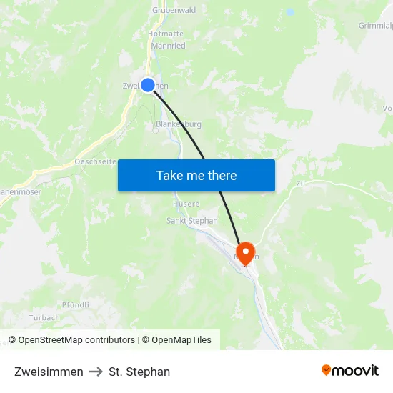 Zweisimmen to St. Stephan map