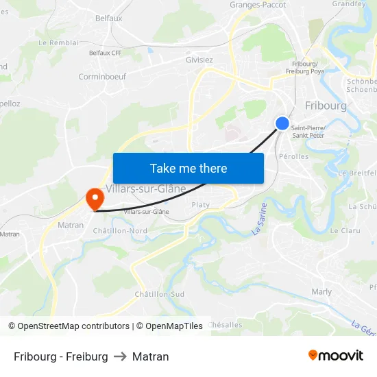 Fribourg - Freiburg to Matran map