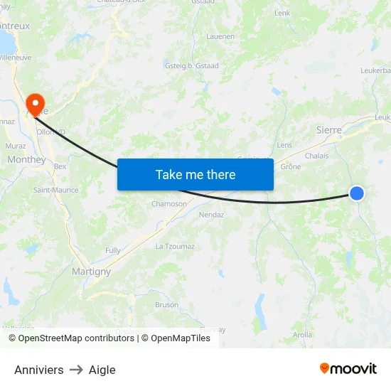 Anniviers to Aigle map