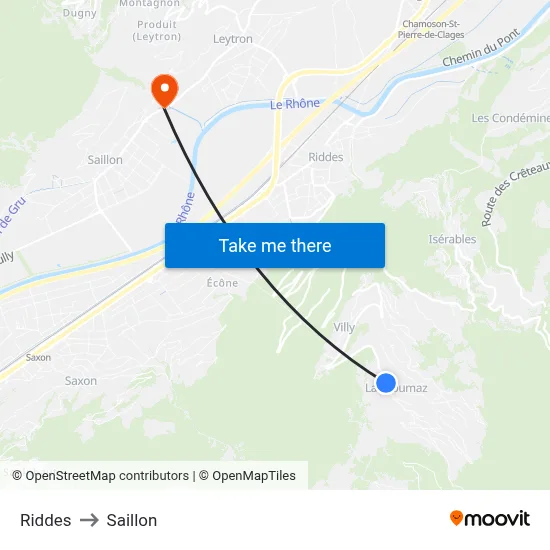 Riddes to Saillon map