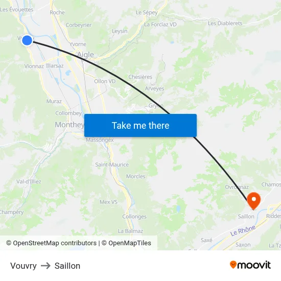 Vouvry to Saillon map