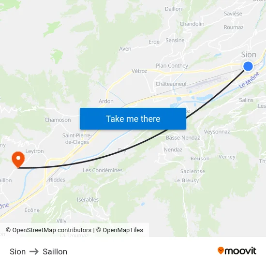 Sion to Saillon map
