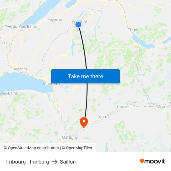 Fribourg - Freiburg to Saillon map