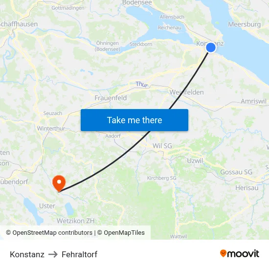 Konstanz to Fehraltorf map