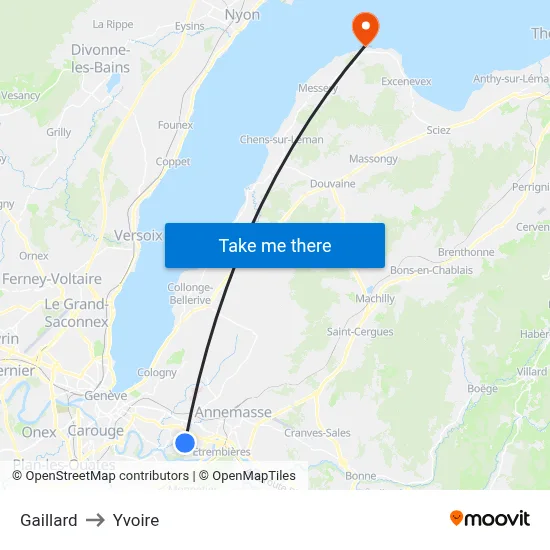 Gaillard to Yvoire map