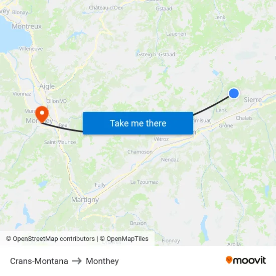 Crans-Montana to Monthey map