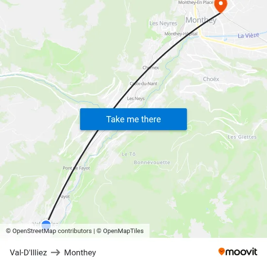 Val-D'Illiez to Monthey map