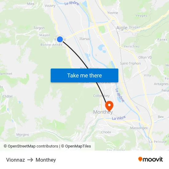 Vionnaz to Monthey map
