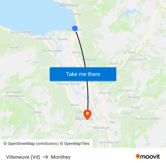 Villeneuve (Vd) to Monthey map