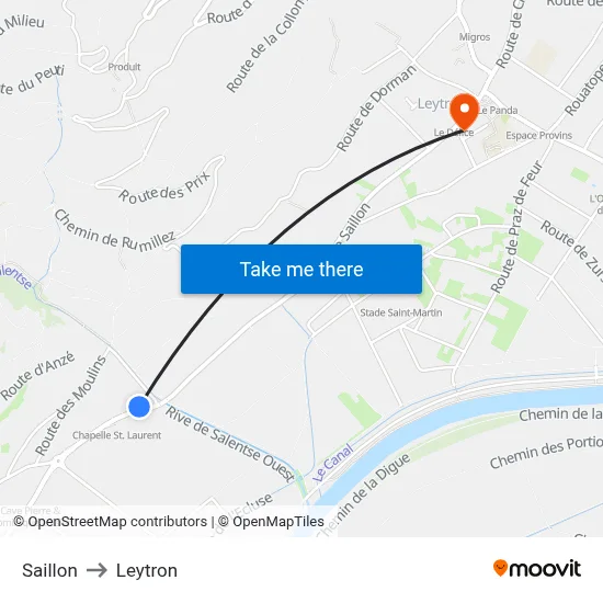 Saillon to Leytron map
