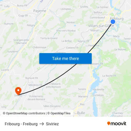Fribourg - Freiburg to Siviriez map