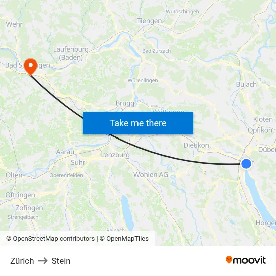 Zürich to Stein map