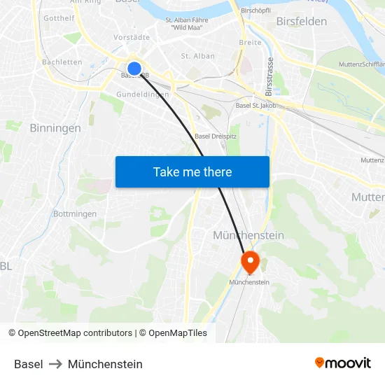 Basel to Münchenstein map