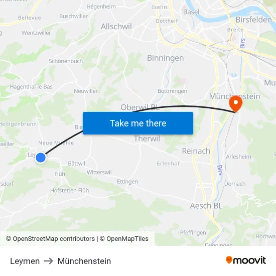 Leymen to Münchenstein map