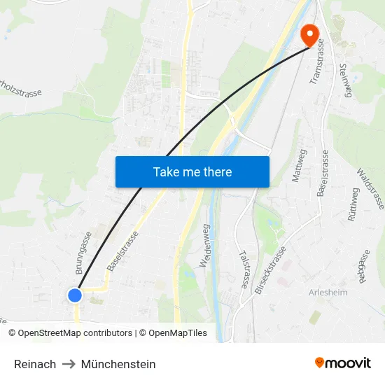Reinach to Münchenstein map