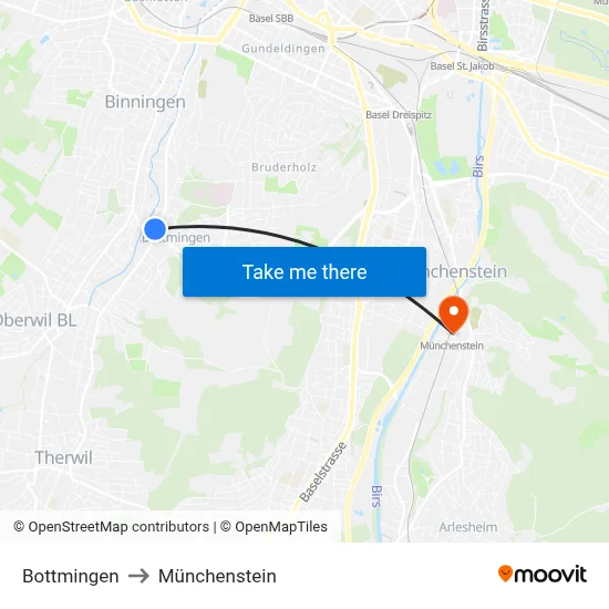 Bottmingen to Münchenstein map