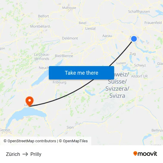 Zürich to Prilly map