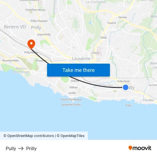 Pully to Prilly map