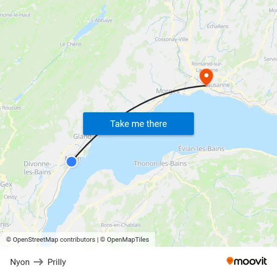 Nyon to Prilly map