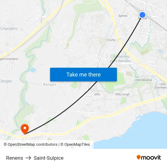Renens to Saint-Sulpice map