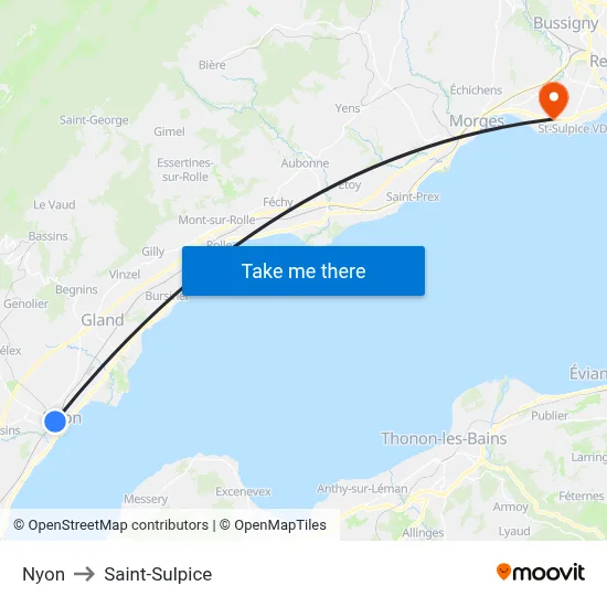 Nyon to Saint-Sulpice map