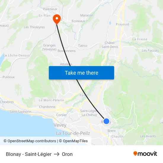 Blonay - Saint-Légier to Oron map