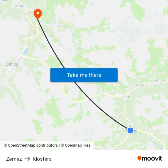 Zernez to Klosters map